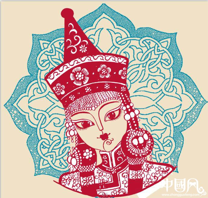 蒙古族美女剪紙，曹文峰剪紙作品欣賞